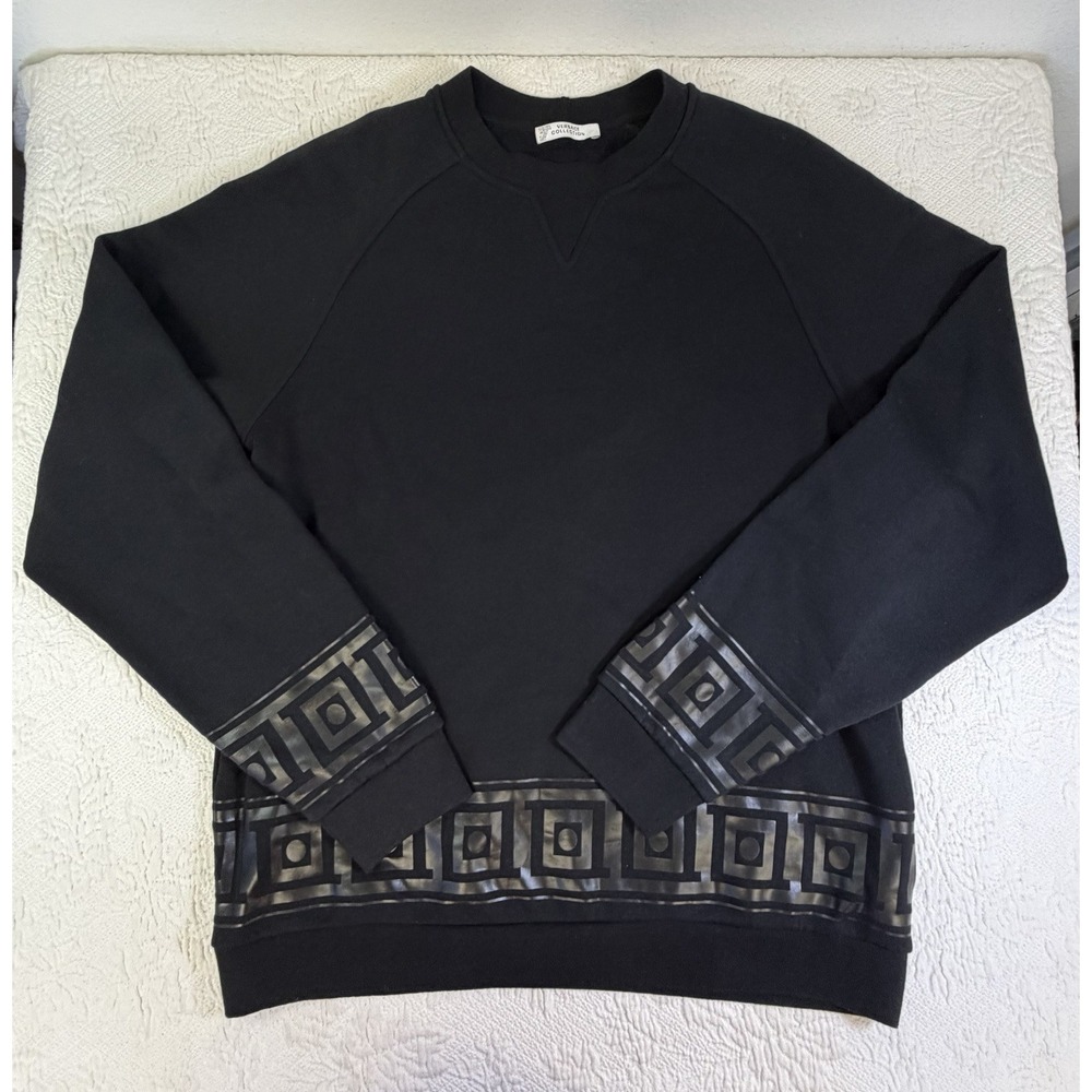 Black Versace Pullover SweatShirt size Large Greek‎ Key  Certilogo AUTHENTIC